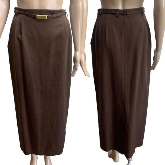Liz Claiborne Dresses & Skirts - Liz Claiborne Silk and Wool Vintage Belted Career Maxi Skirt Brown 6